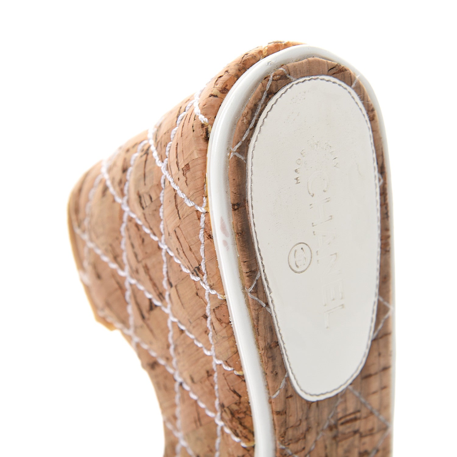 Chanel Patent Cork Quilted CC Wedge Sandals 37 White 12 of 14