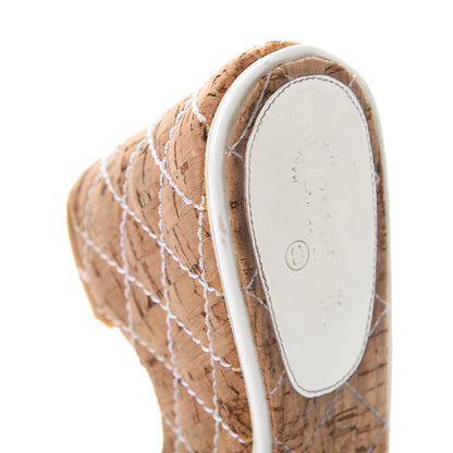 Chanel Patent Cork Quilted CC Wedge Sandals 37 White 12 of 14