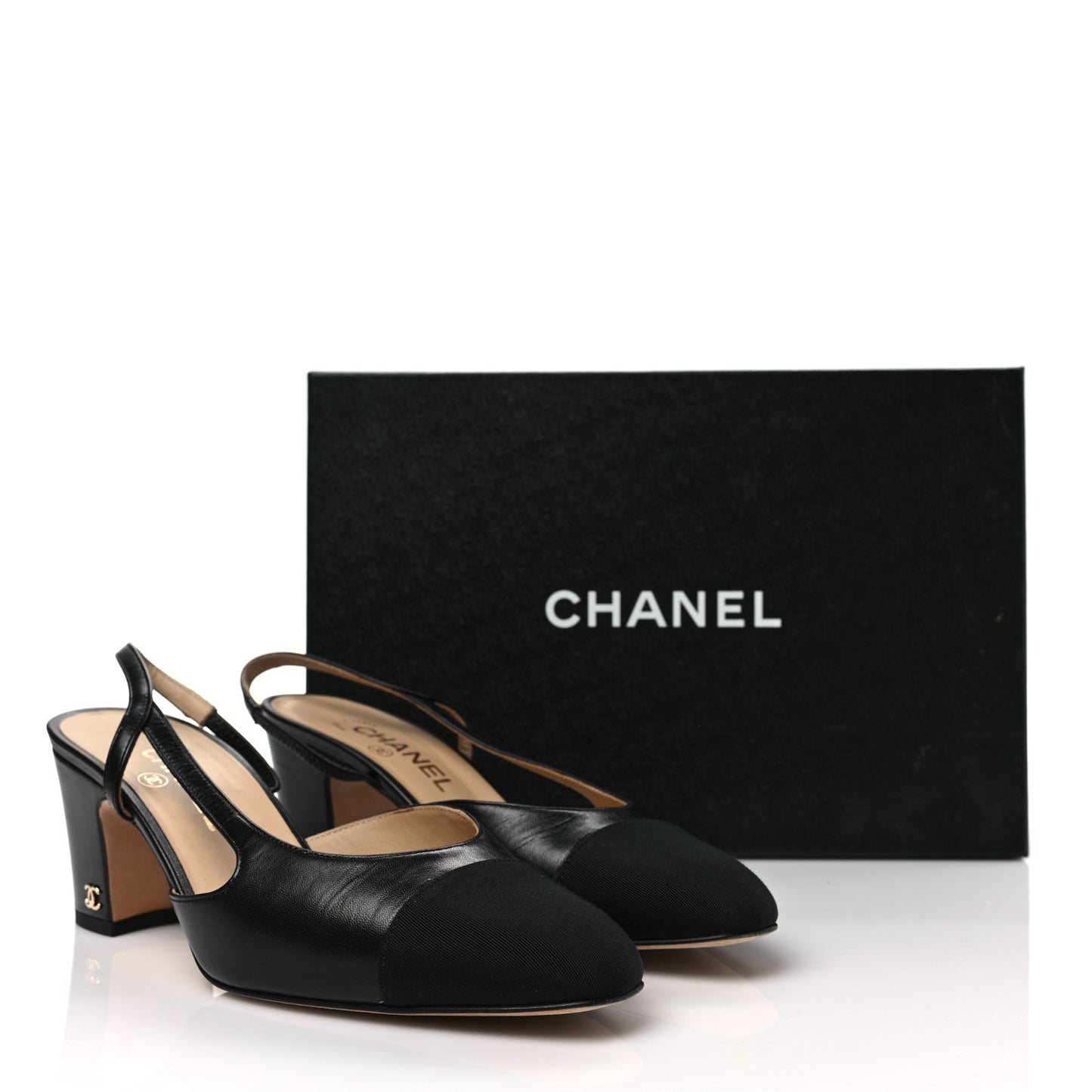 Goatskin Grosgrain Cap Toe CC Slingback Sandals 39 Black