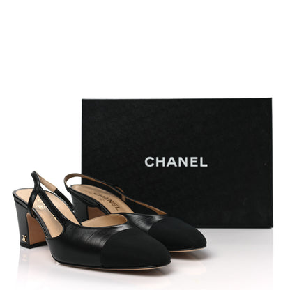 Chanel Goatskin Grosgrain Cap Toe CC Slingback Sandals 39 Black 8 of 8