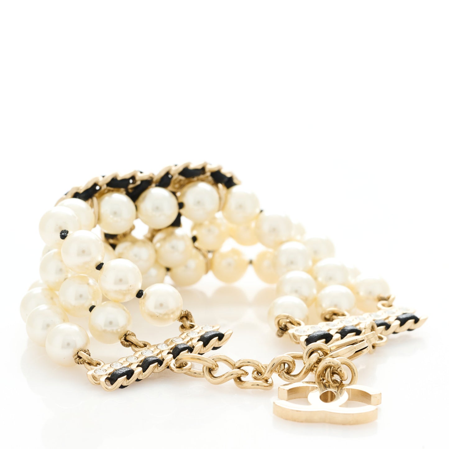 Lambskin Pearl Crystal Multistrand CC Bracelet
