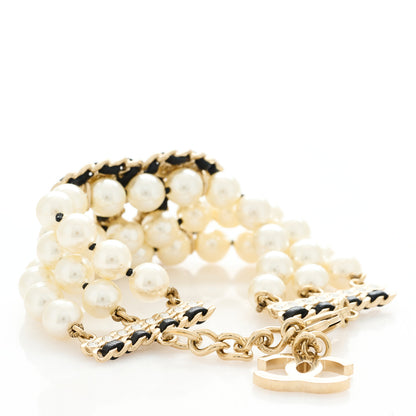 Chanel Lambskin Pearl Crystal Multistrand CC Bracelet 2 of 4