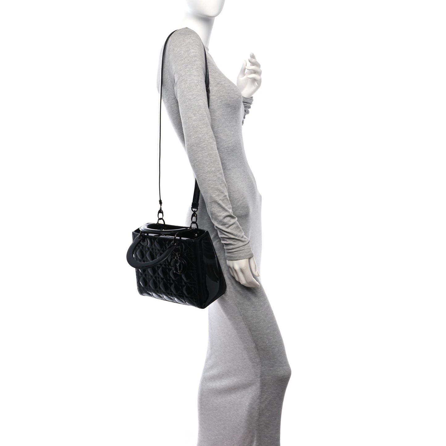 Ultraglossy Patent Cannage Medium Lady Dior Black