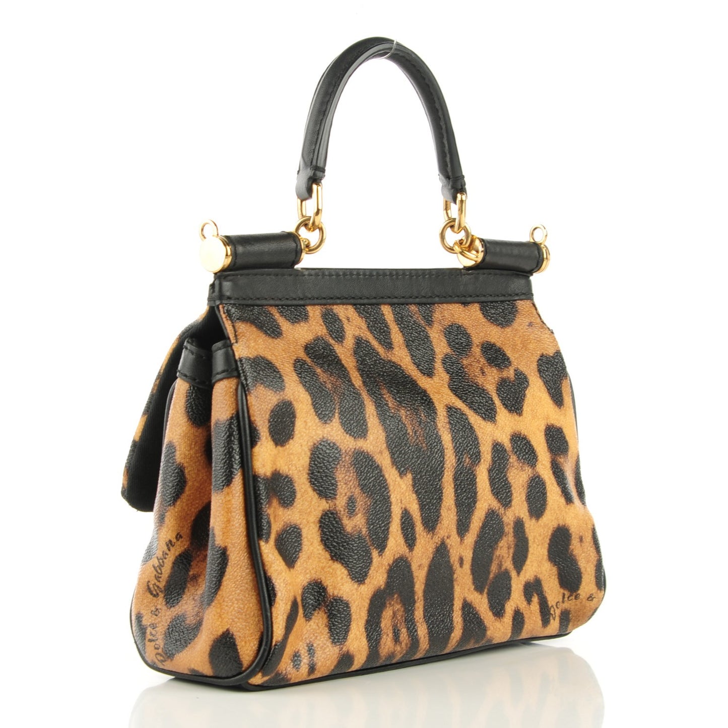 Dauphine Leopard Print Small Miss Sicily Satchel Black