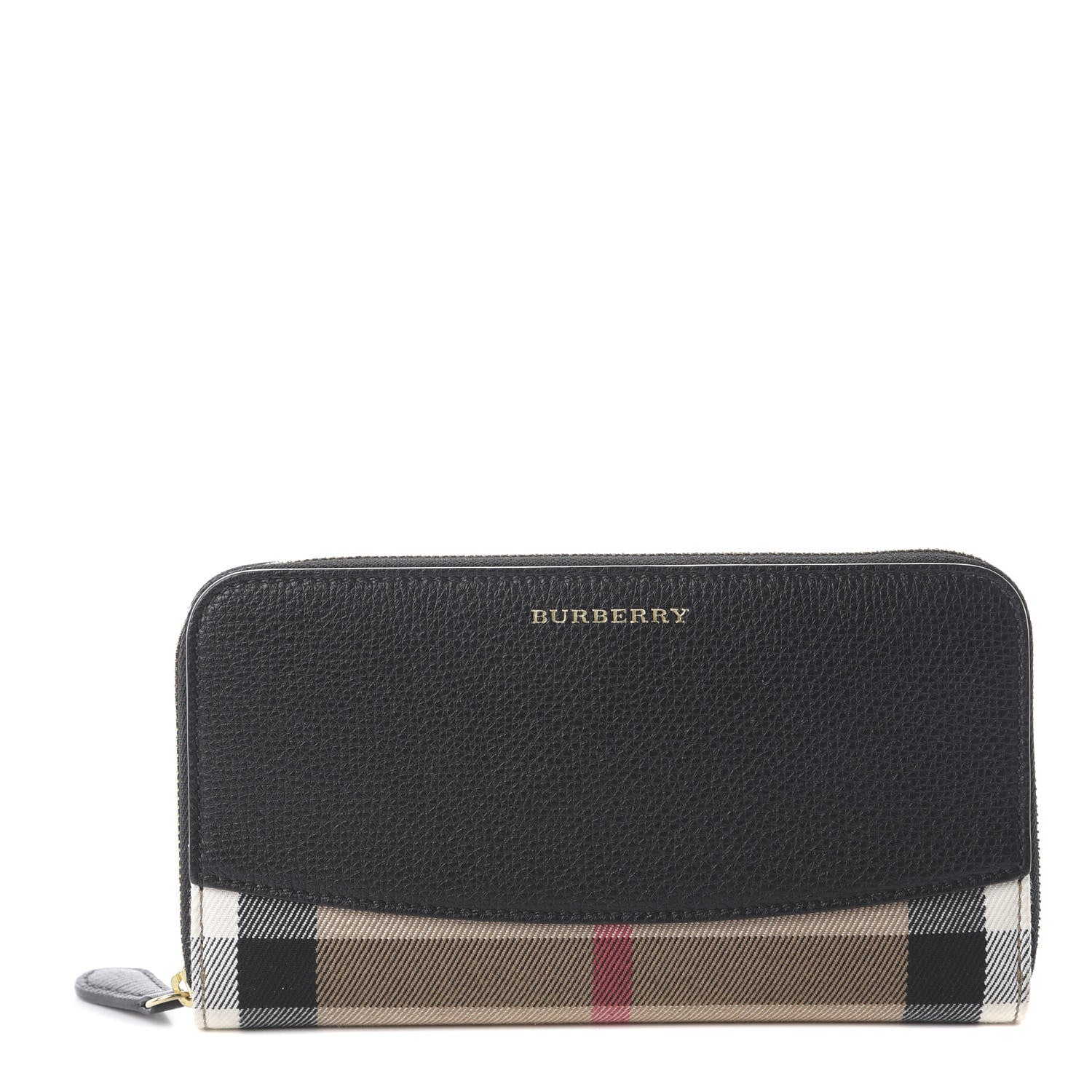 Burberry Calfskin House Check Elmore Zip Around Wallet Black 1 of 5