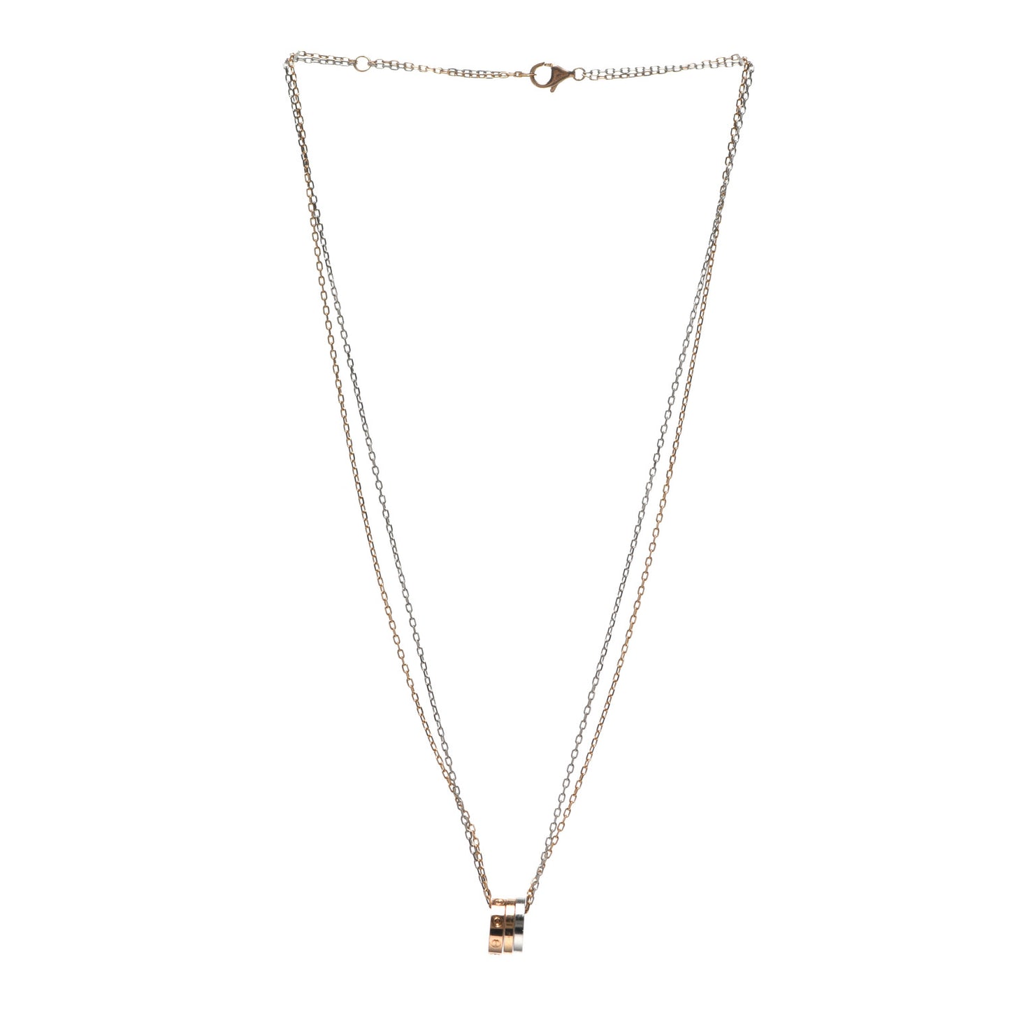 18K White Pink Gold Diamond Three Ring LOVE Pendant Necklace