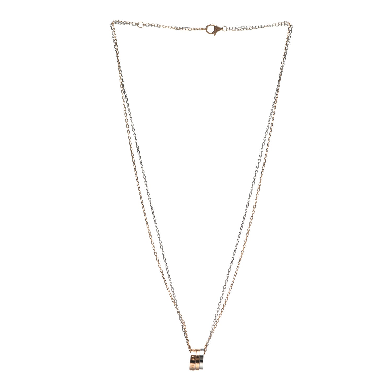 Cartier 18K White Pink Gold Diamond Three Ring LOVE Pendant Necklace 3 of 4