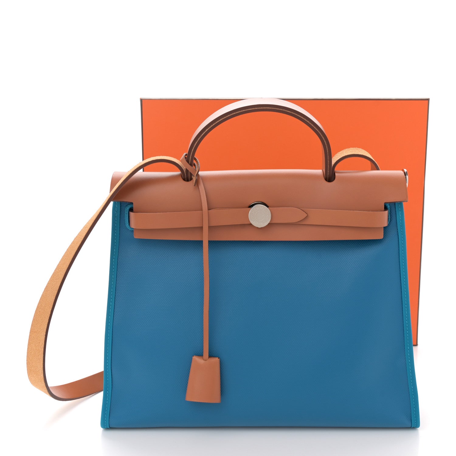 Hermes Toile H Berline Vache Hunter Herbag Zip 31 PM Bleu Zanzibar Natural 12 of 12