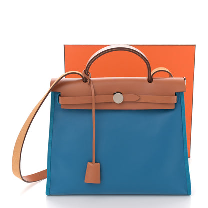 Hermes Toile H Berline Vache Hunter Herbag Zip 31 PM Bleu Zanzibar Natural 12 of 12