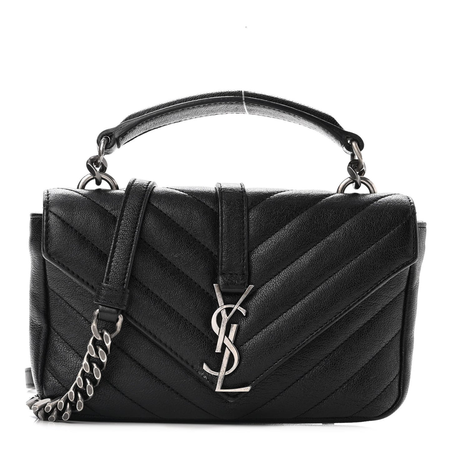 Sheepskin Matelasse Chevron Monogram College Chain Wallet Black