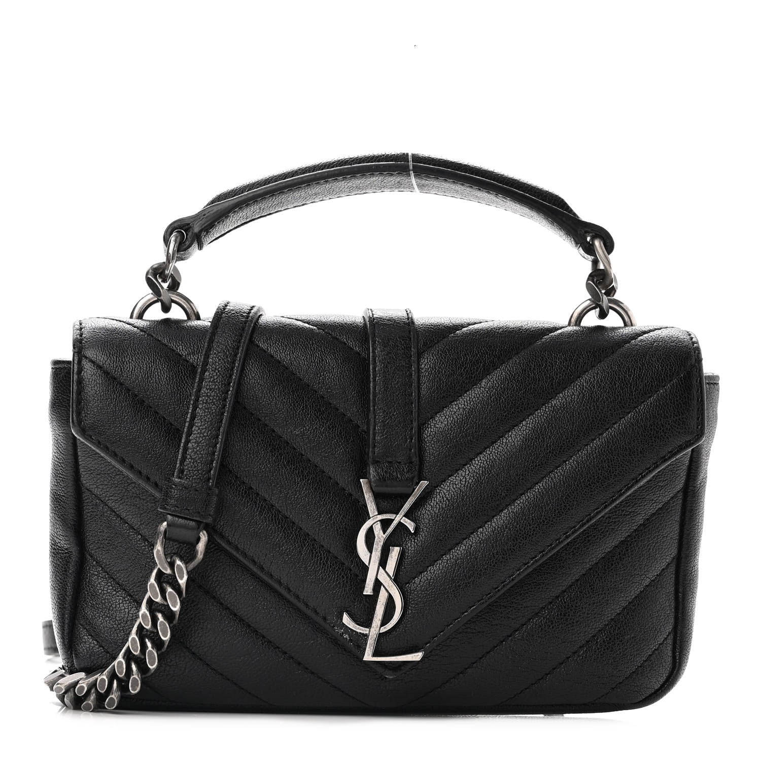 Saint Laurent Sheepskin Matelasse Chevron Monogram College Chain Wallet Black 1 of 8