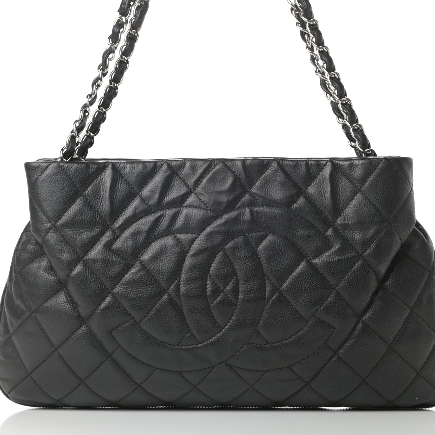 Caviar Quilted Expandable Zip Shoulder Bag Black