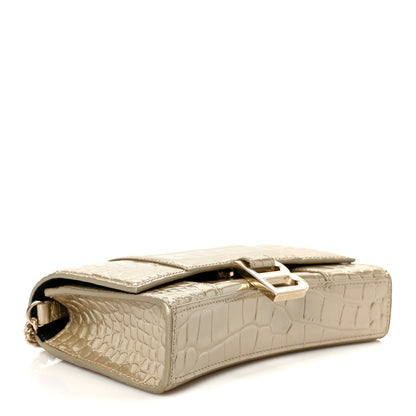 Balenciaga Metallic Calfskin Crocodile Embossed Hourglass Chain Bag Gold 3 of 10