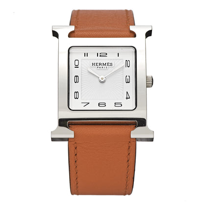 Hermes Stainless Steel Swift 26mm Heure H Hour Quartz Watch Orange 1 of 8