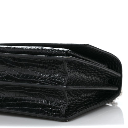 Saint Laurent Calfskin Crocodile Embossed Medium Monogram Sunset Black 8 of 10