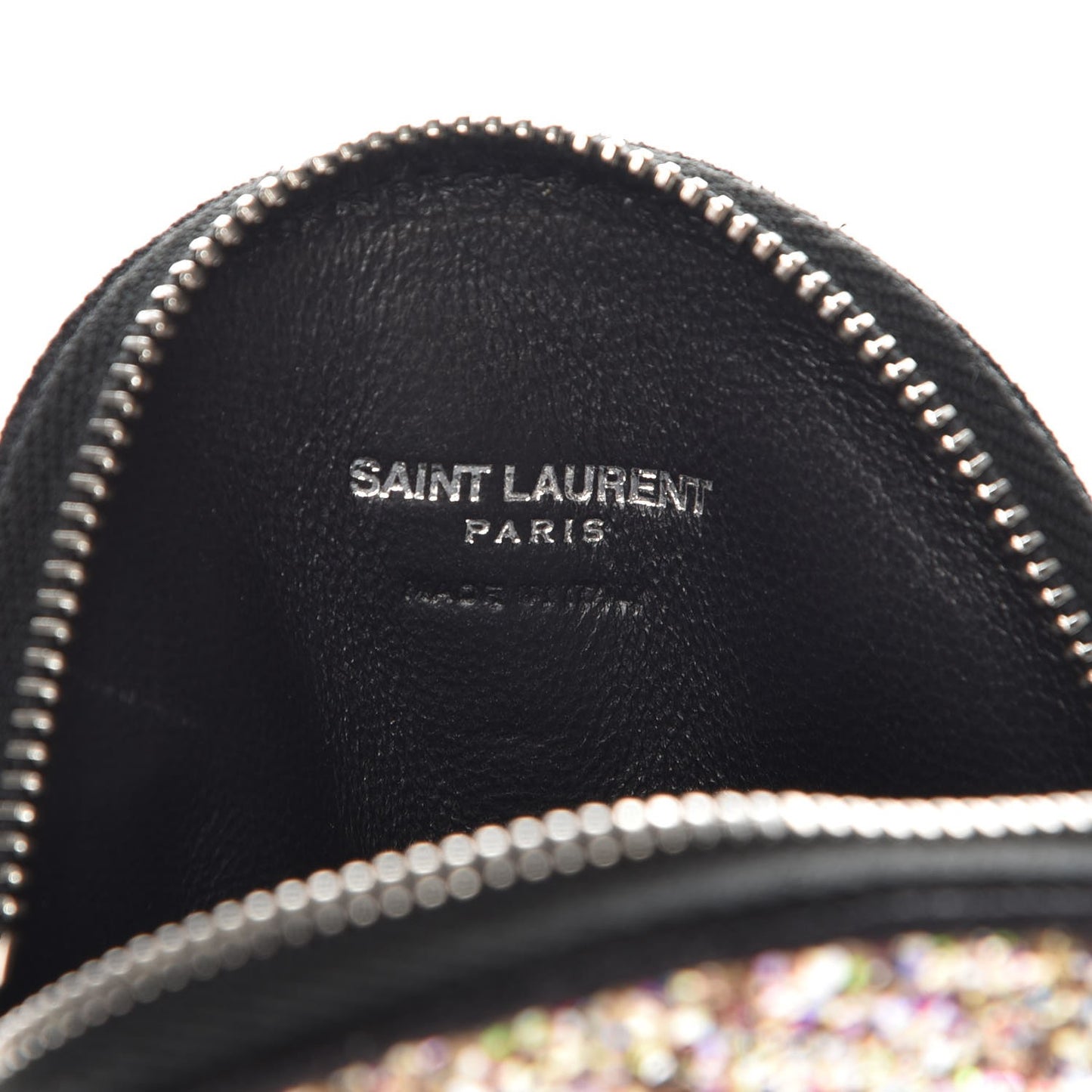 Calfskin Glitter Circular Zip Pouch Multicolor Black