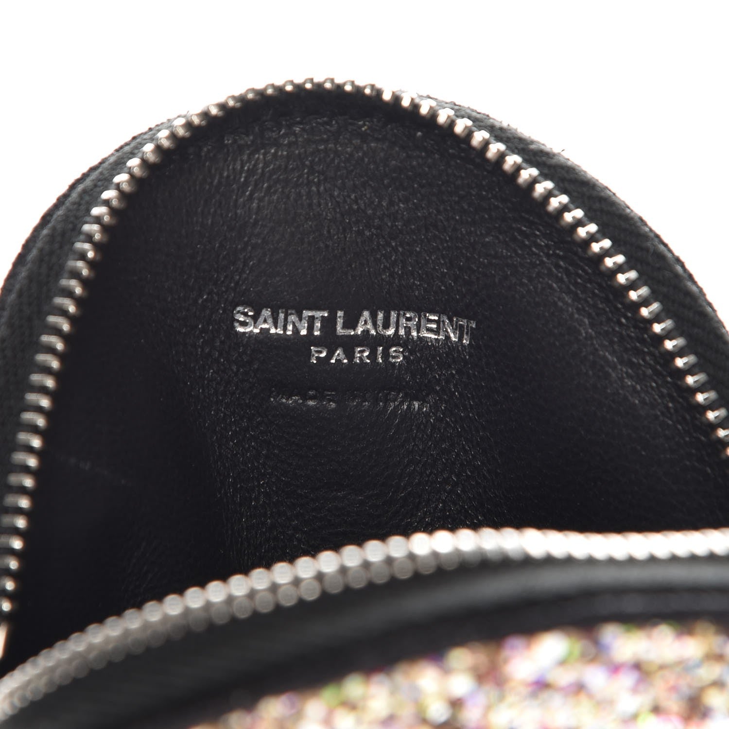 Saint Laurent Calfskin Glitter Circular Zip Pouch Multicolor Black 6 of 9
