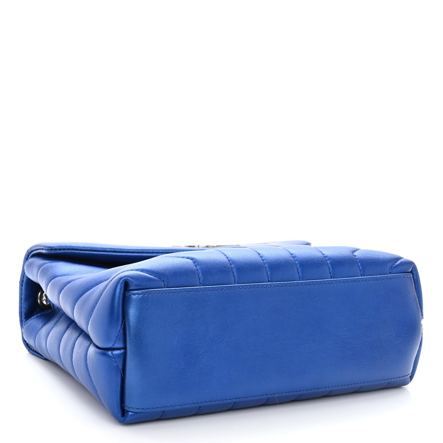 Saint Laurent Metallic Calfskin Y Quilted Monogram Small Loulou Chain Satchel Blue Royal 4 of 9