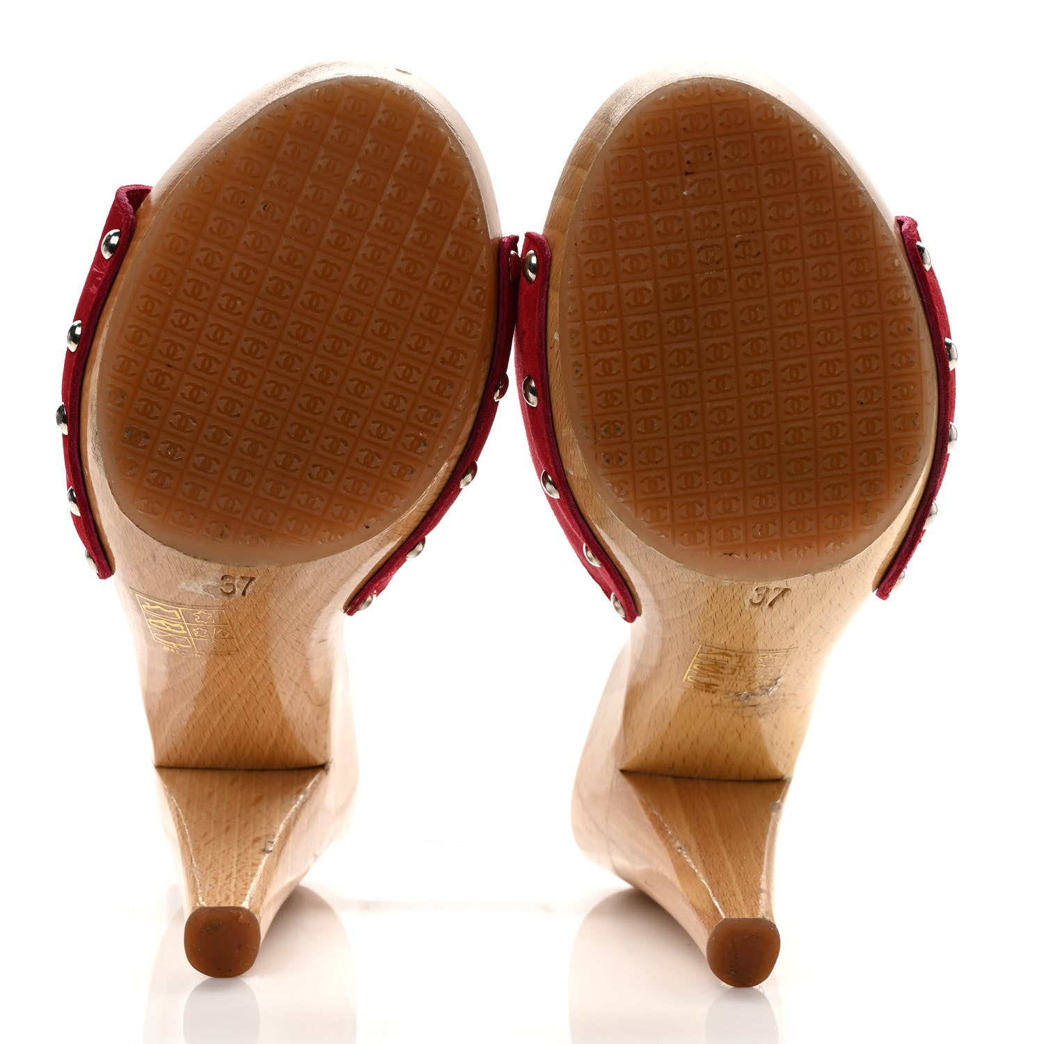 Chanel Suede CC Buckle Clogs 37 Red 5 of 8