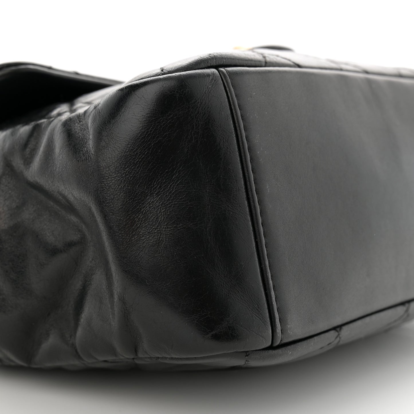 Glazed Calfskin Quilted Medium Gold Bar Top Handle Flap Black