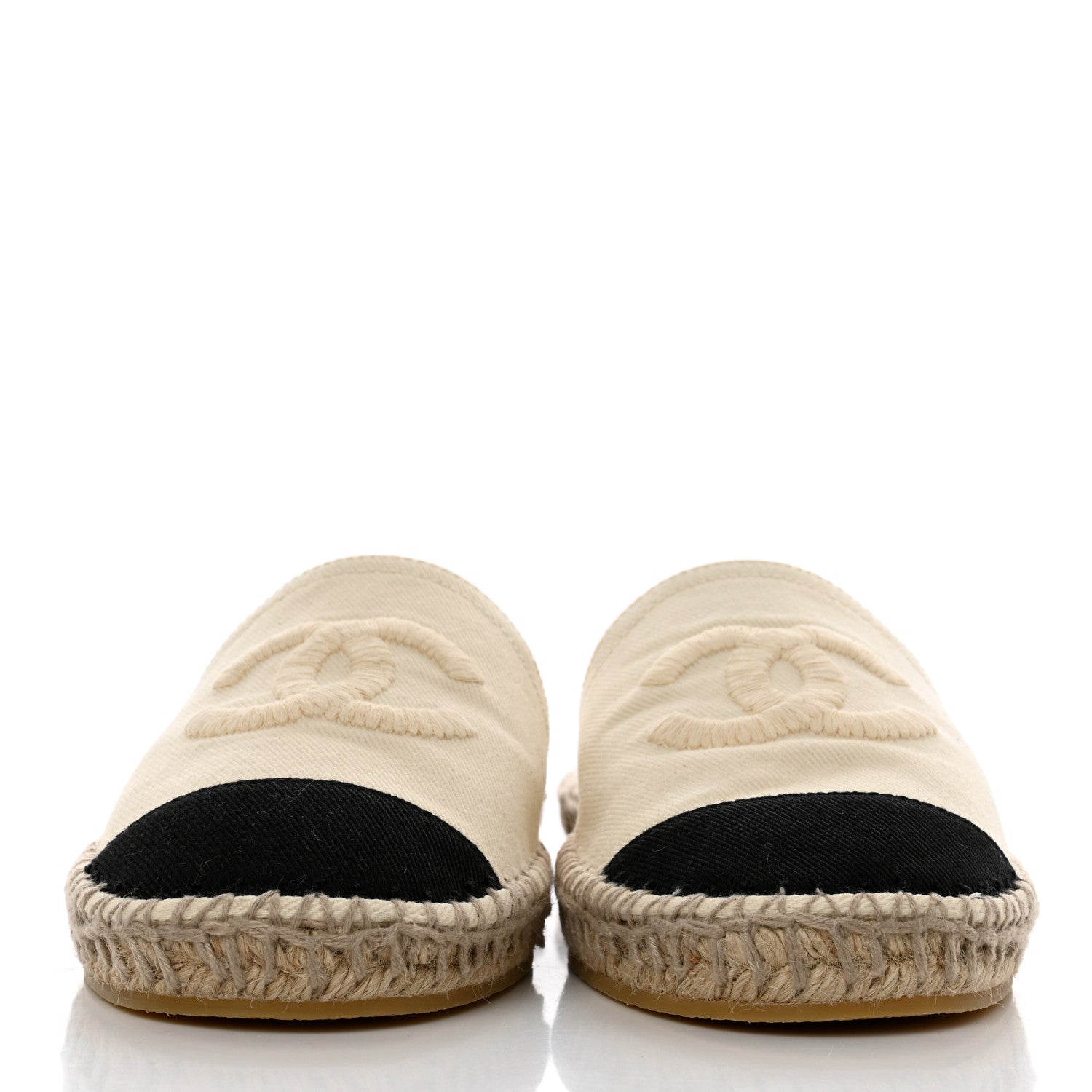 Chanel Denim CC Espadrille Mules 38 White Black 2 of 10