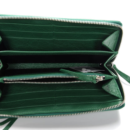 Balenciaga Agneau Classic Silver Hardware Continental Zip Around Wallet Emeraud 5 of 6