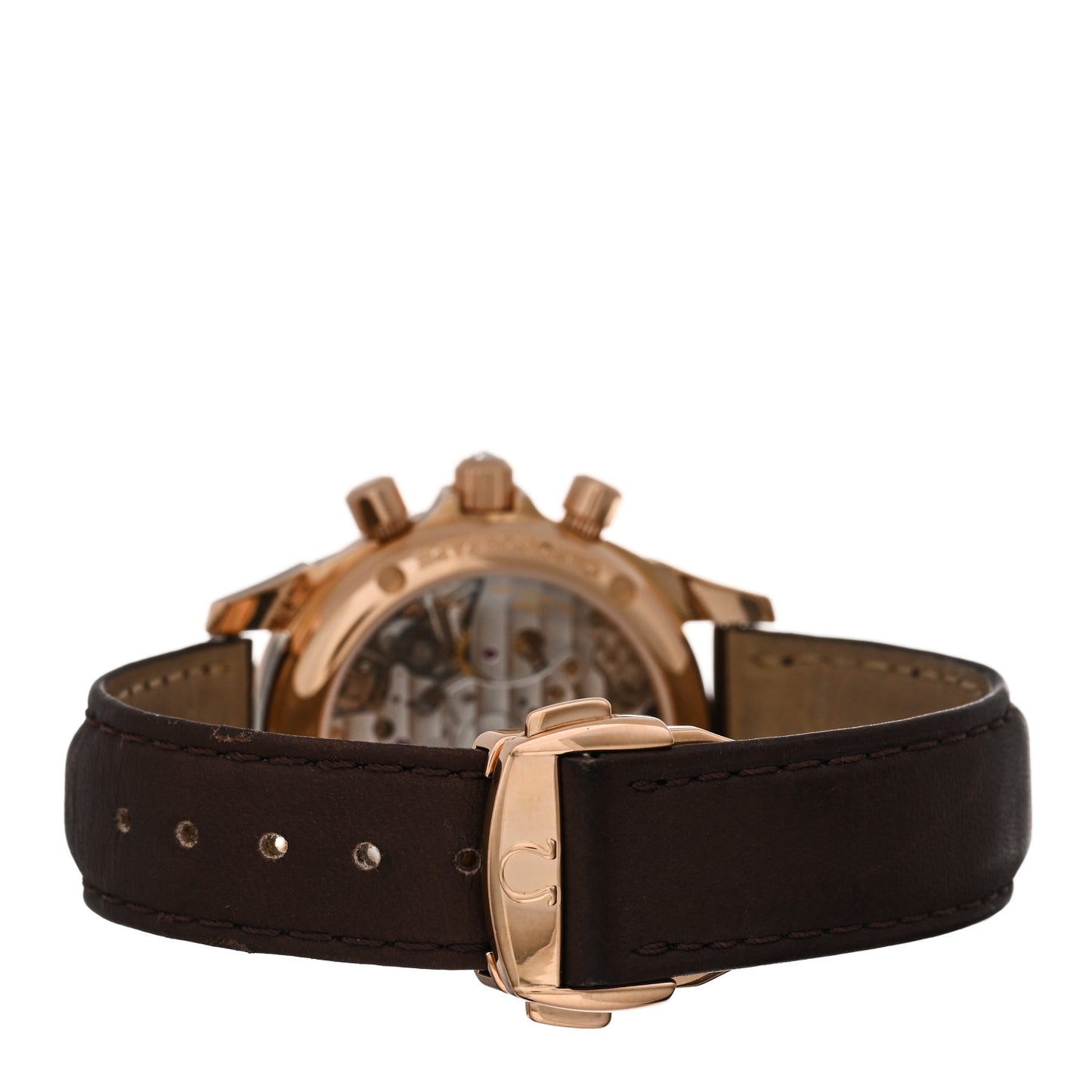 18K Rose Gold Alligator Diamond Mother of Pearl 35mm De Ville Co-Axial Chronograph Automatic Watch Brown 4677.60.37