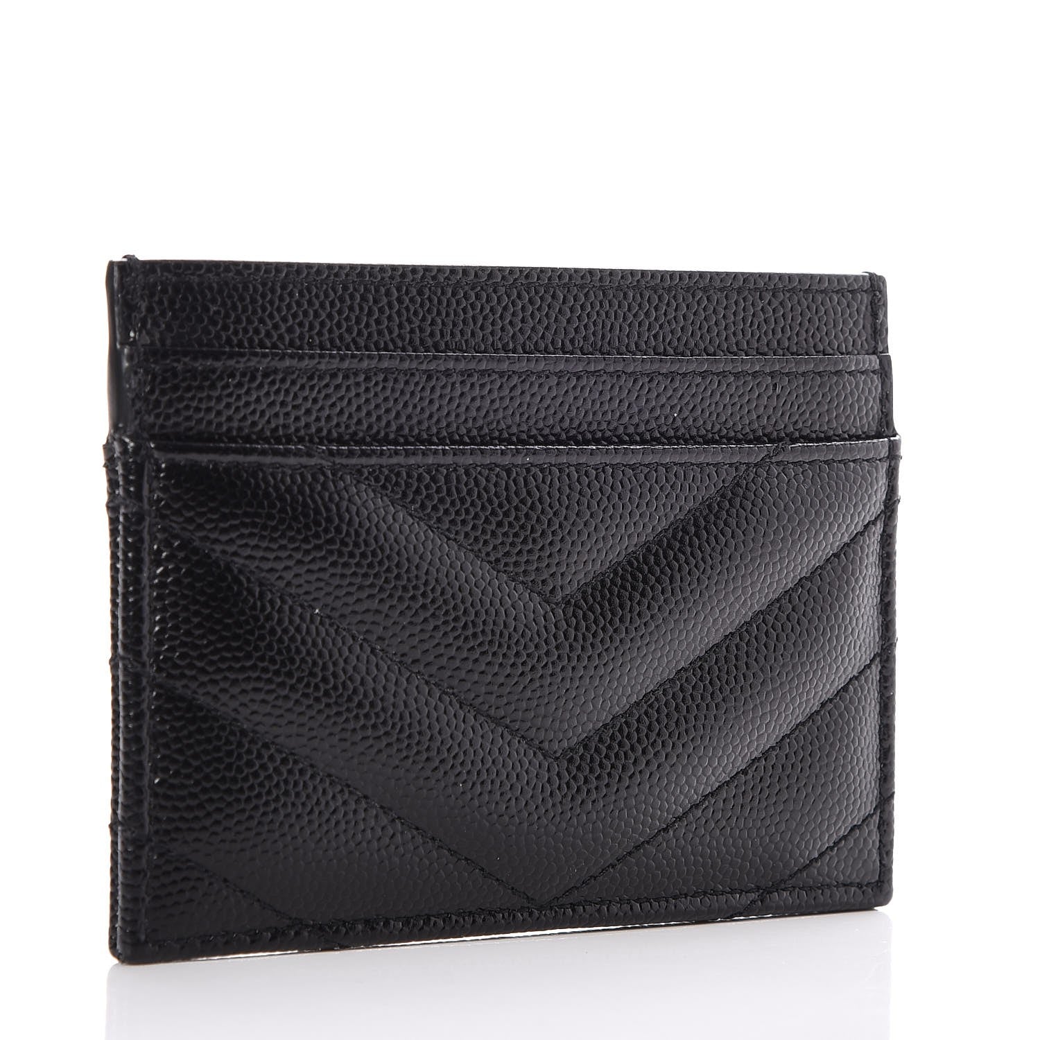 Saint Laurent Grain De Poudre Matelasse Chevron Monogram Credit Card Case Black 3 of 8