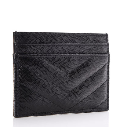 Saint Laurent Grain De Poudre Matelasse Chevron Monogram Credit Card Case Black 3 of 8