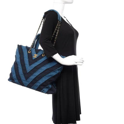 Chanel Canvas Chevron Cuba Patchwork Shopper Tote Blue 2 of 12