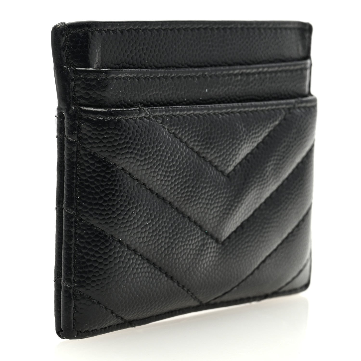 Saint Laurent Grain De Poudre Matelasse Chevron Monogram Credit Card Case Black 3 of 6