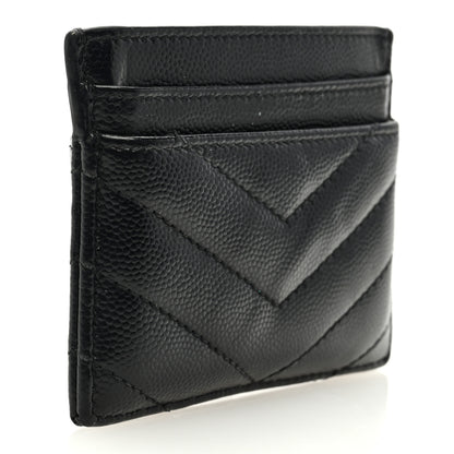 Saint Laurent Grain De Poudre Matelasse Chevron Monogram Credit Card Case Black 3 of 6