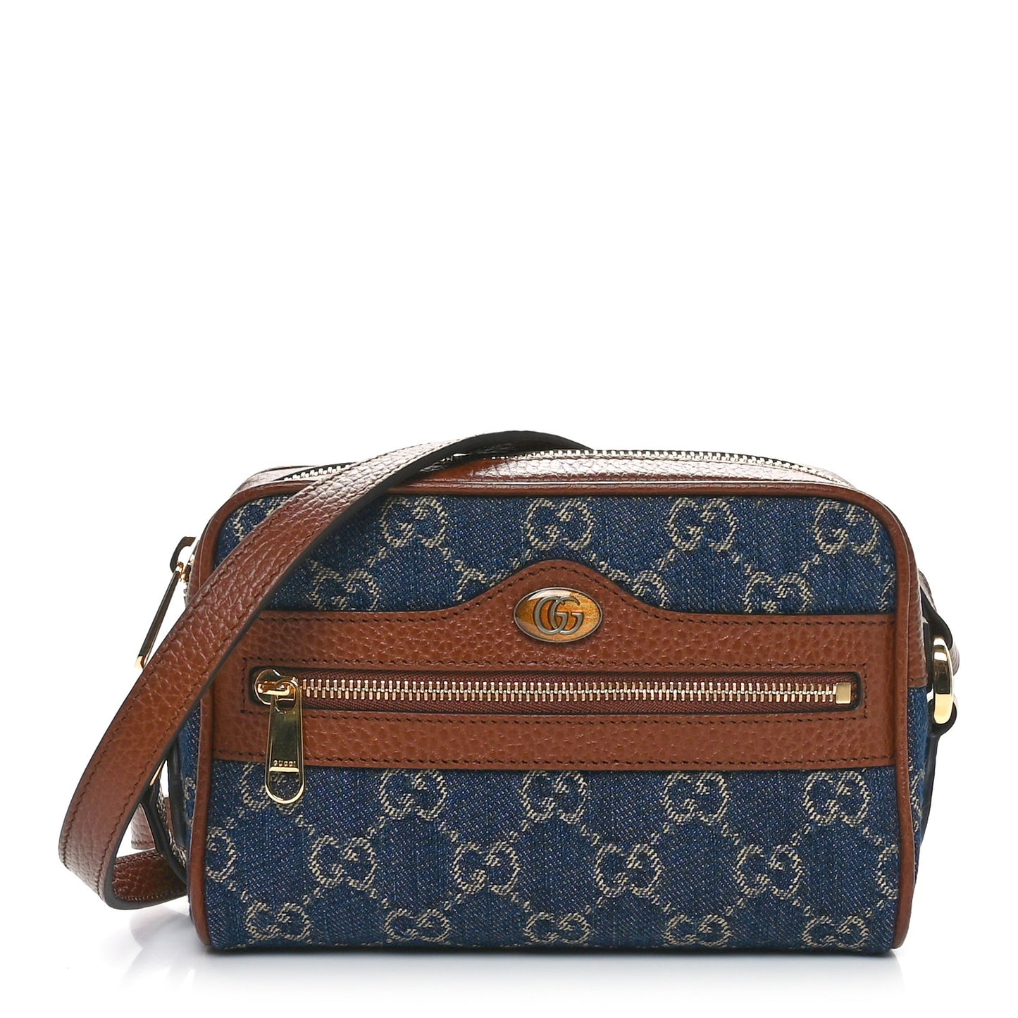 New Denim GG Monogram Dollar Calfskin Mini Ophidia Shoulder Bag Blue Tea Cuir Epilog