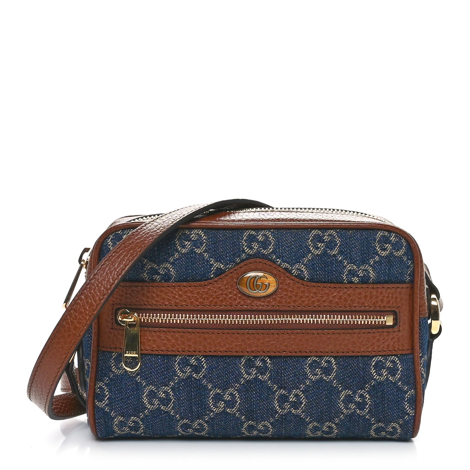 Gucci New Denim GG Monogram Dollar Calfskin Mini Ophidia Shoulder Bag Blue Tea Cuir Epilog 1 of 11