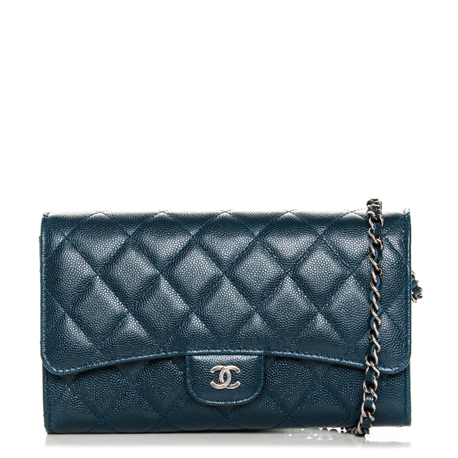 Chanel Caviar Quilted Wallet on Removable Chain Navy 1 of 9