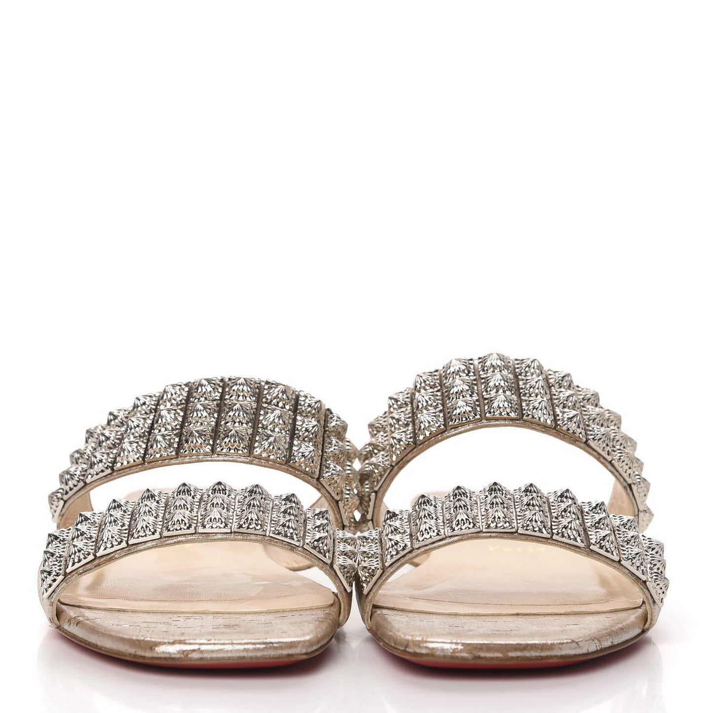Liege Pepite Studded Myriadiam Flat Slide Sandals 39 Silver