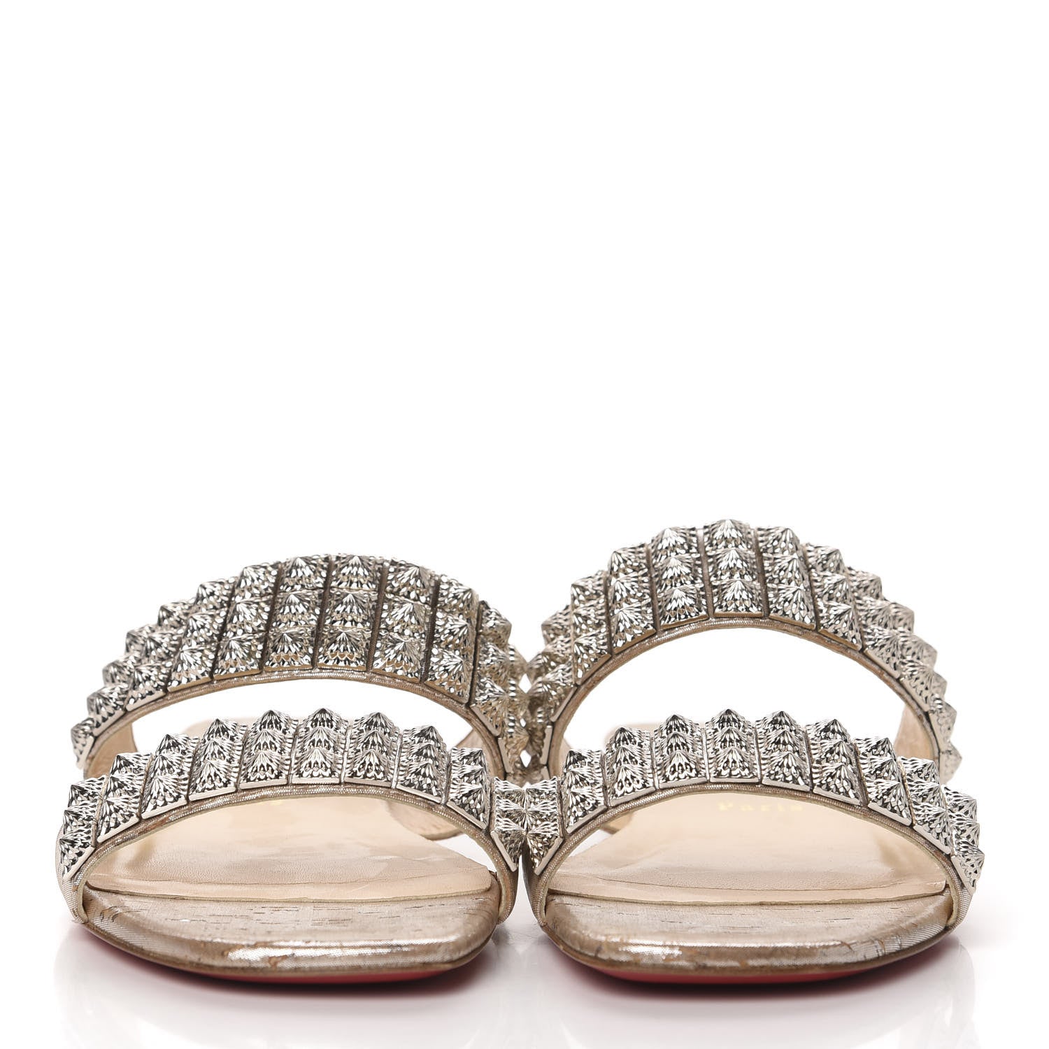 Christian Louboutin Liege Pepite Studded Myriadiam Flat Slide Sandals 39 Silver 2 of 8
