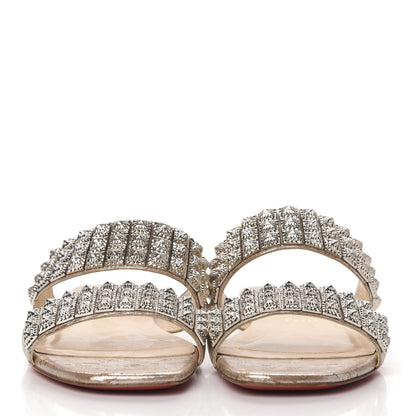Christian Louboutin Liege Pepite Studded Myriadiam Flat Slide Sandals 39 Silver 2 of 8
