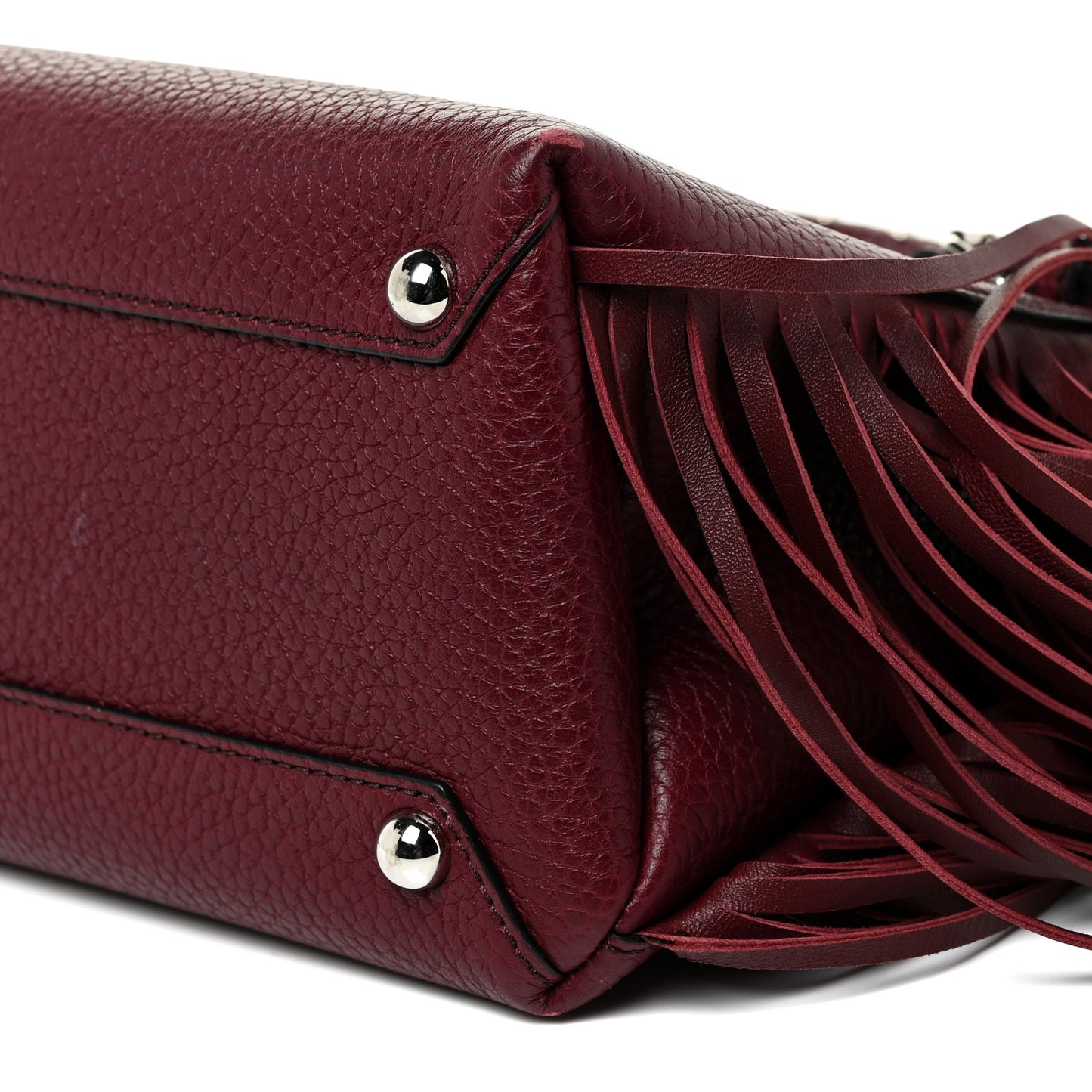 Grainy Calfskin Studded Fringe Baby Banner Tote Damson Magenta