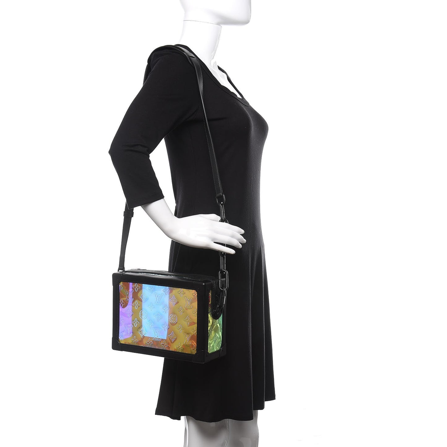 Calfskin PVC Monogram Solar Ray Soft Trunk Iridescent Prism Black