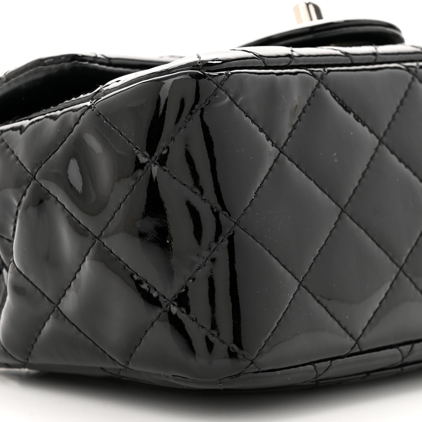 Patent Calfskin Quilted Mini Square Flap Black