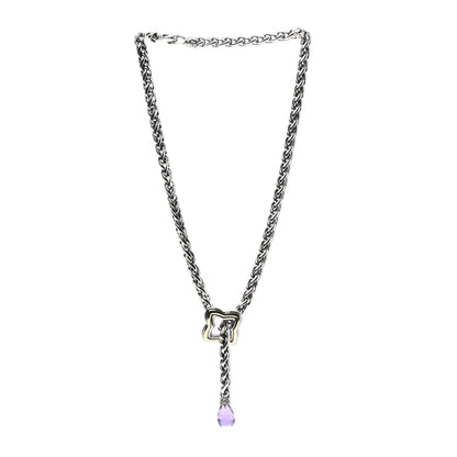 David Yurman Sterling Silver 18K Yellow Gold Amethyst Quatrefoil Lariat Wheat Chain Necklace 3 of 6