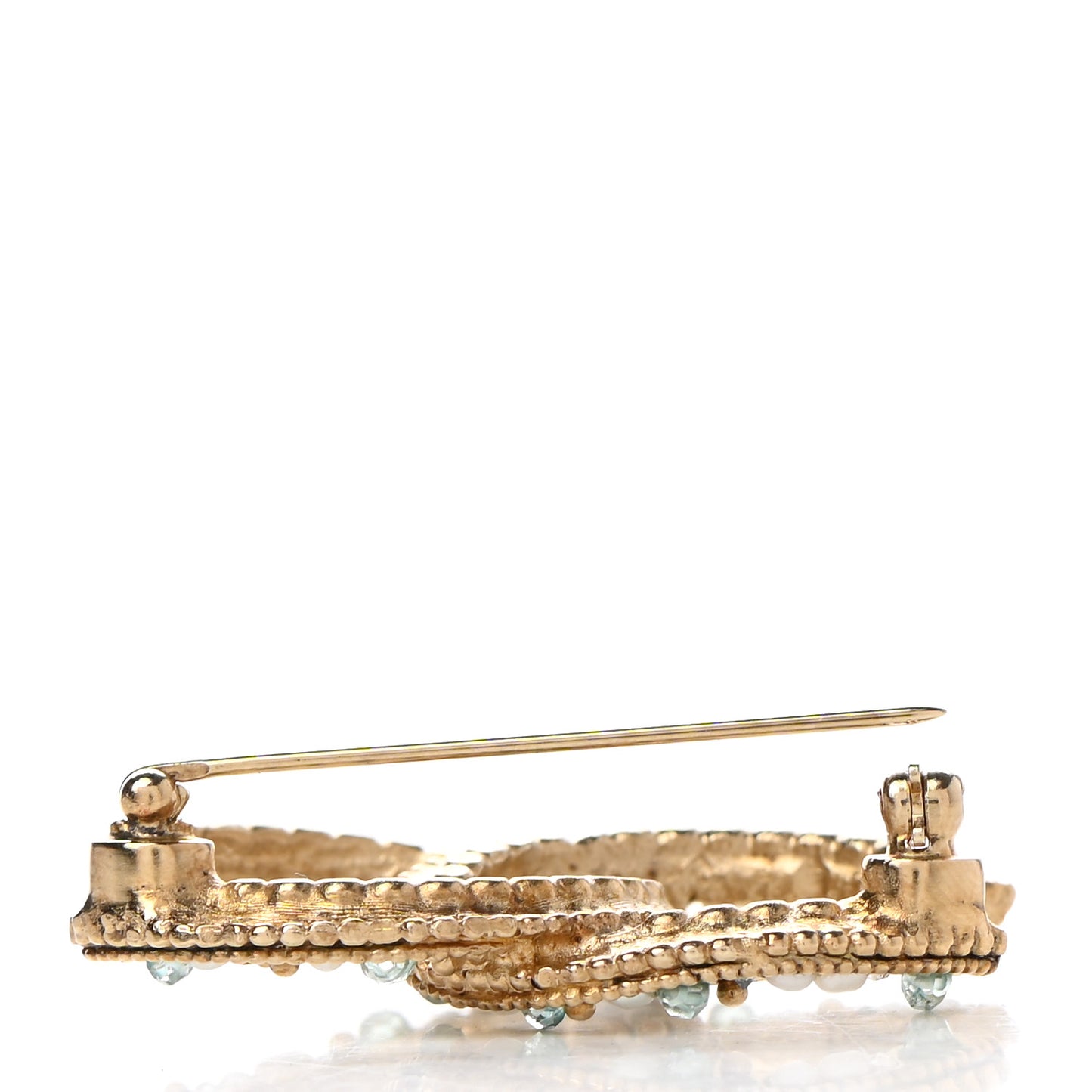 Crystal Pearl CC Brooch Light Gold Blue