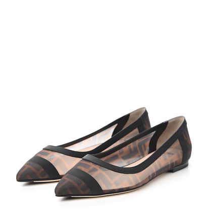 Fendi Mesh FF Skimmer Ballerina Flats 38 Tobacco Moro Black 3 of 8