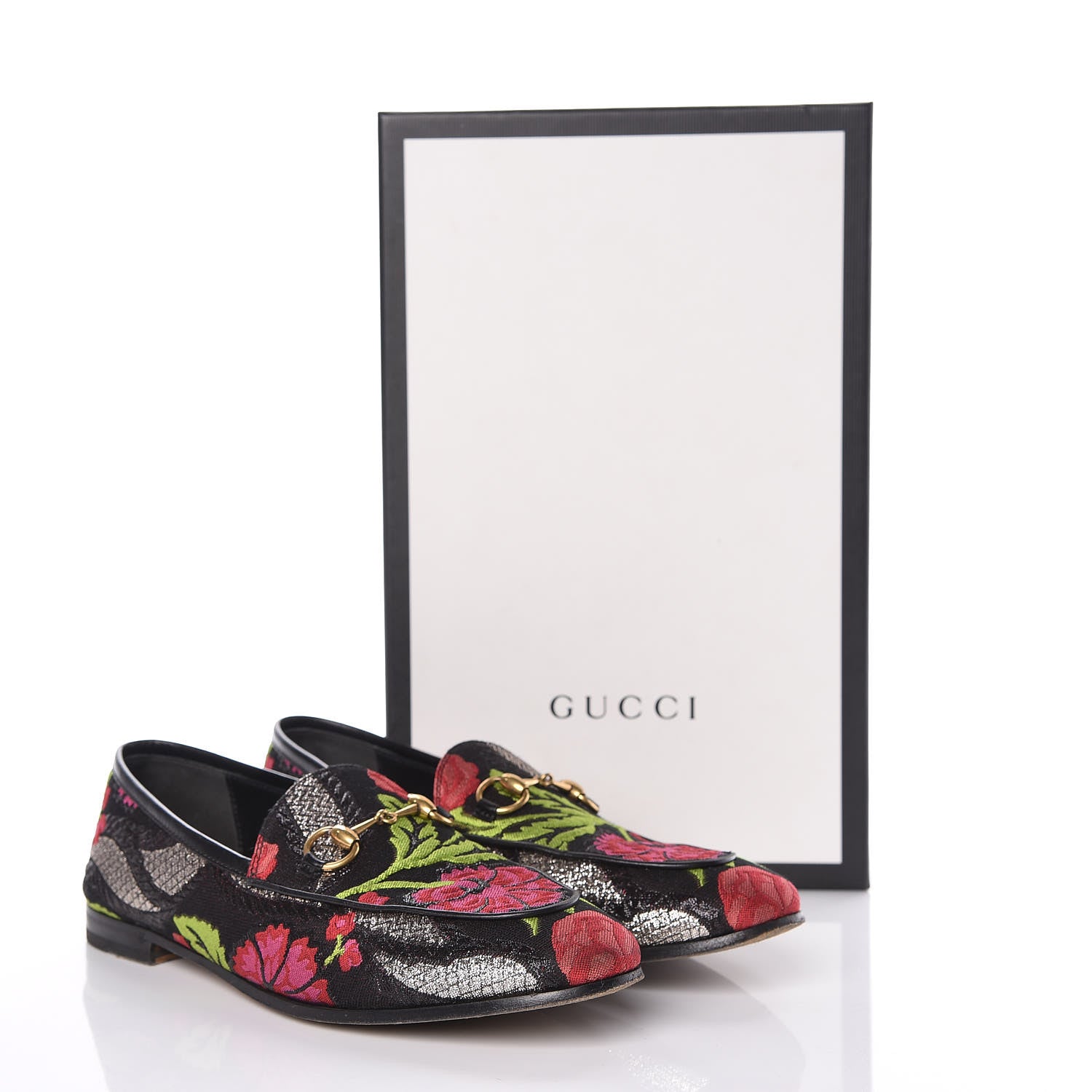 Gucci Floral Jacquard Horsebit Womens Jordaan Loafers 37.5 Multi 15 of 15