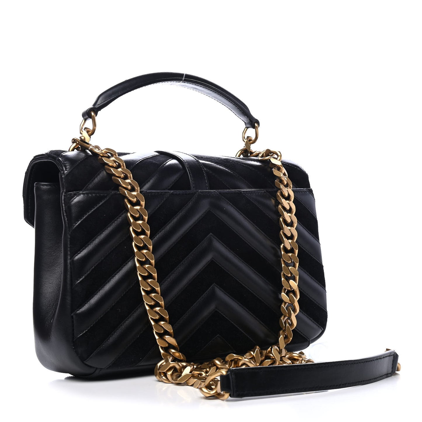 Calfskin Suede Matelasse Chevron Monogram Medium College Bag Black