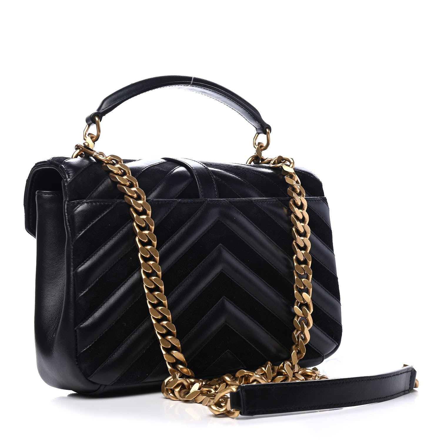 Saint Laurent Calfskin Suede Matelasse Chevron Monogram Medium College Bag Black 2 of 4