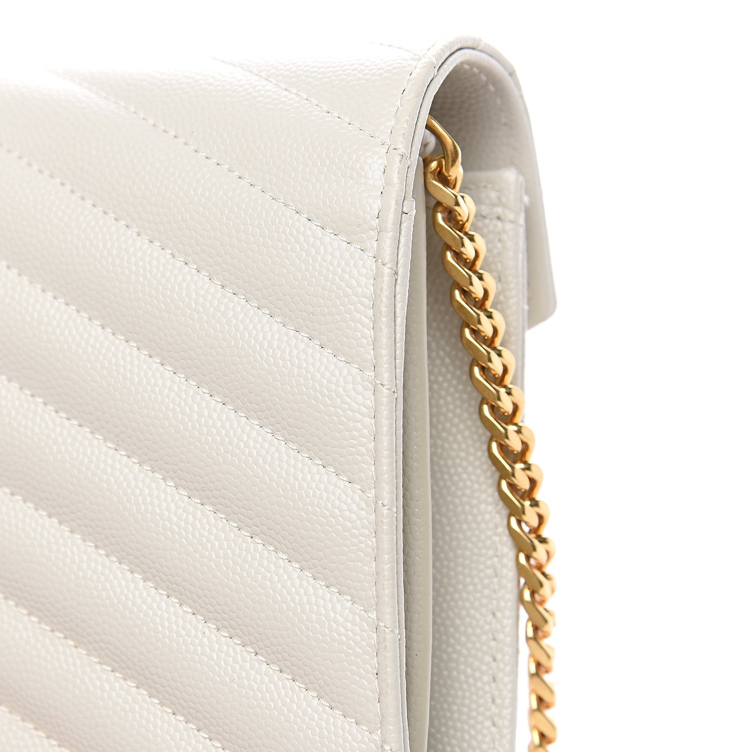 Saint Laurent Grain De Poudre Matelasse Chevron Monogram Chain Wallet Cream 7 of 11