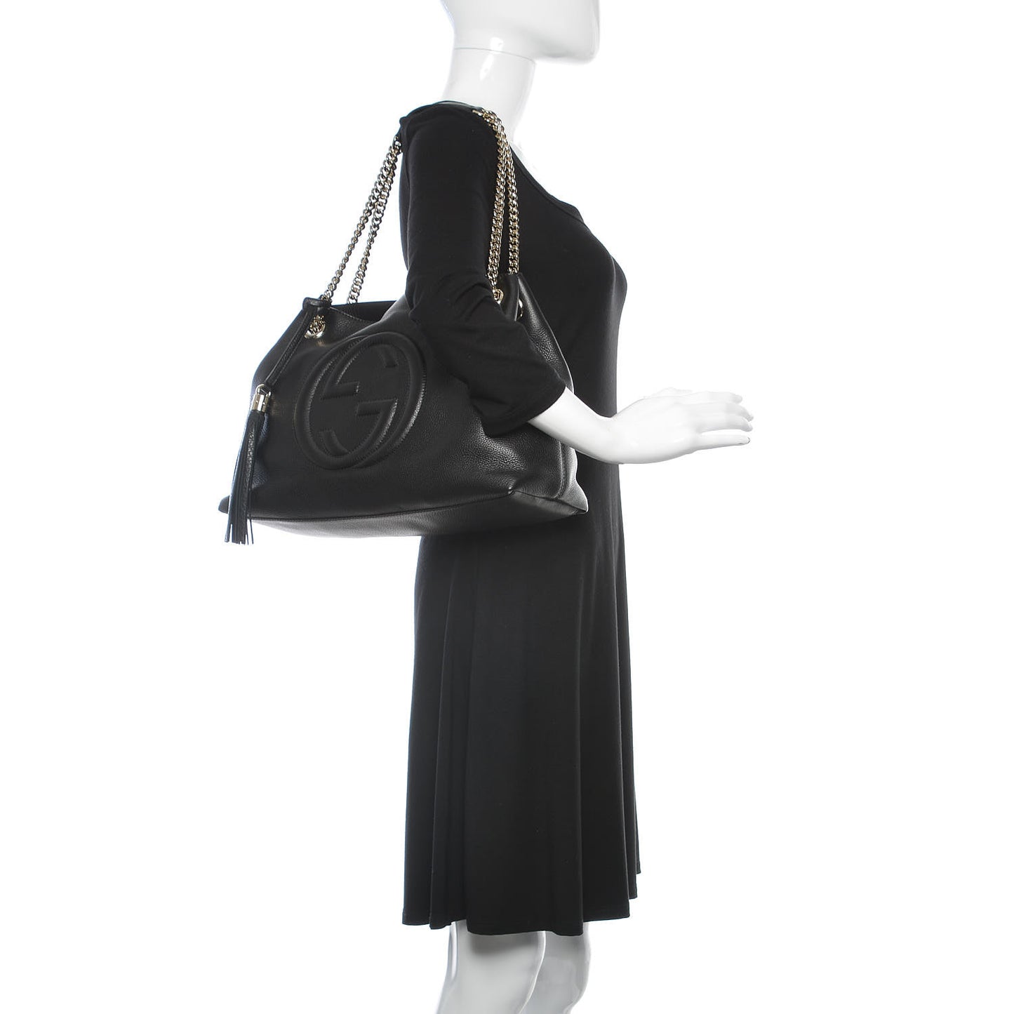 Pebbled Calfskin Medium Soho Chain Shoulder Bag Black