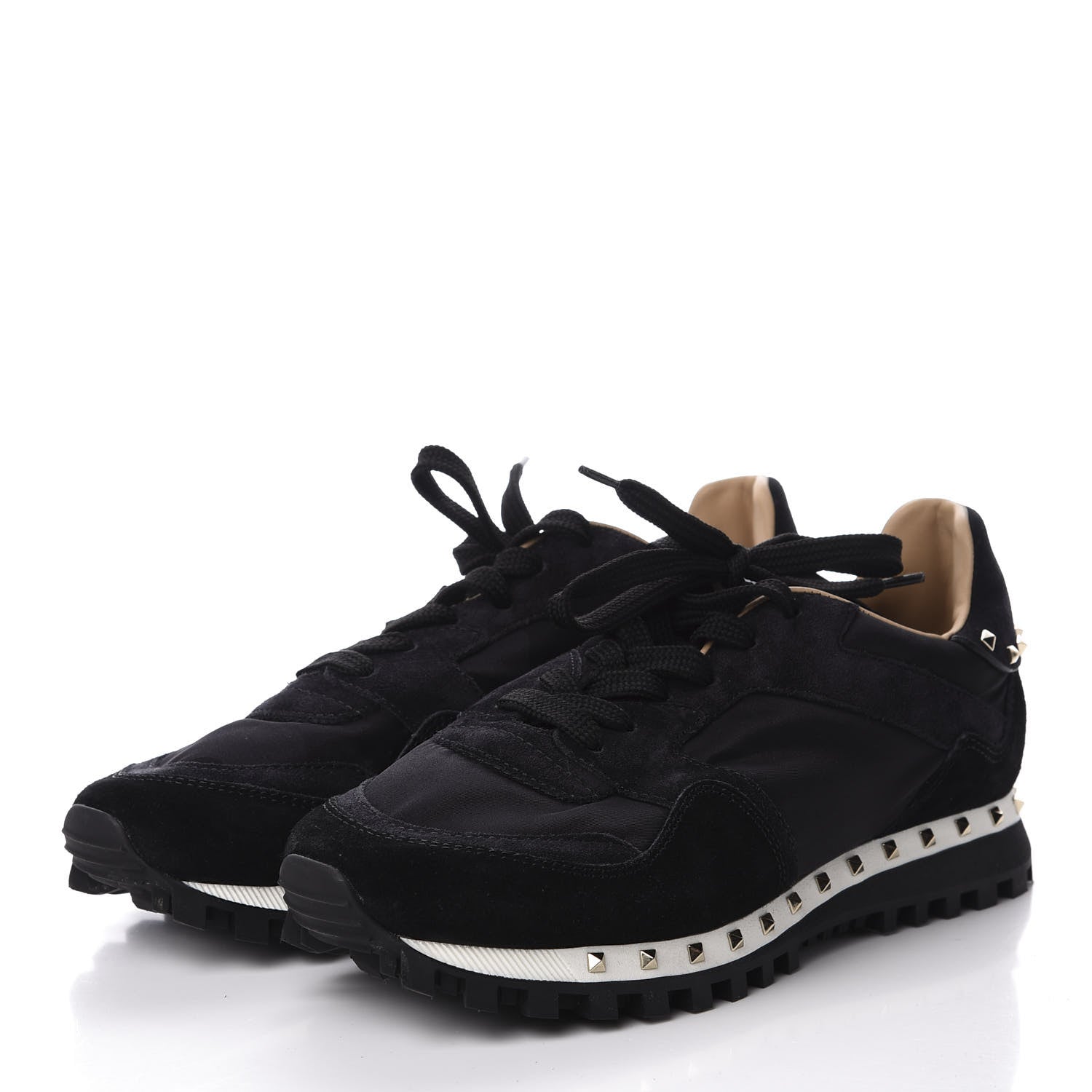Valentino Garavani Suede Nylon Camouflage Womens Soul Rockstud Sneakers 38 Black 2 of 11